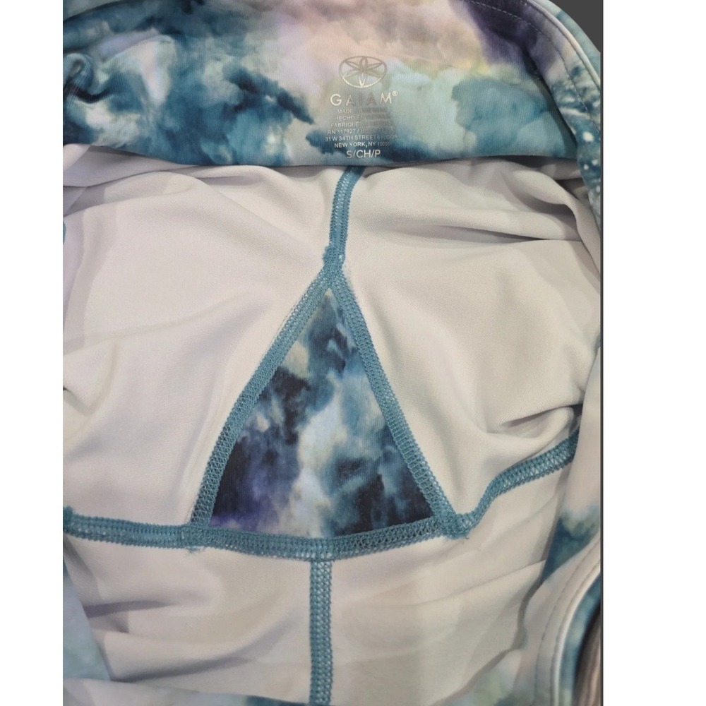 Gaiam Womens High Waisted Yoga Leggings Blue Purple Watercolor Print Pockets S - Picture 4 of 11